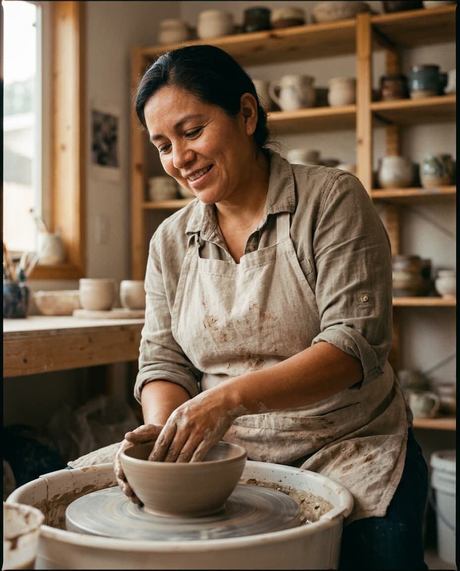 Small-business owner working in a craft workshop